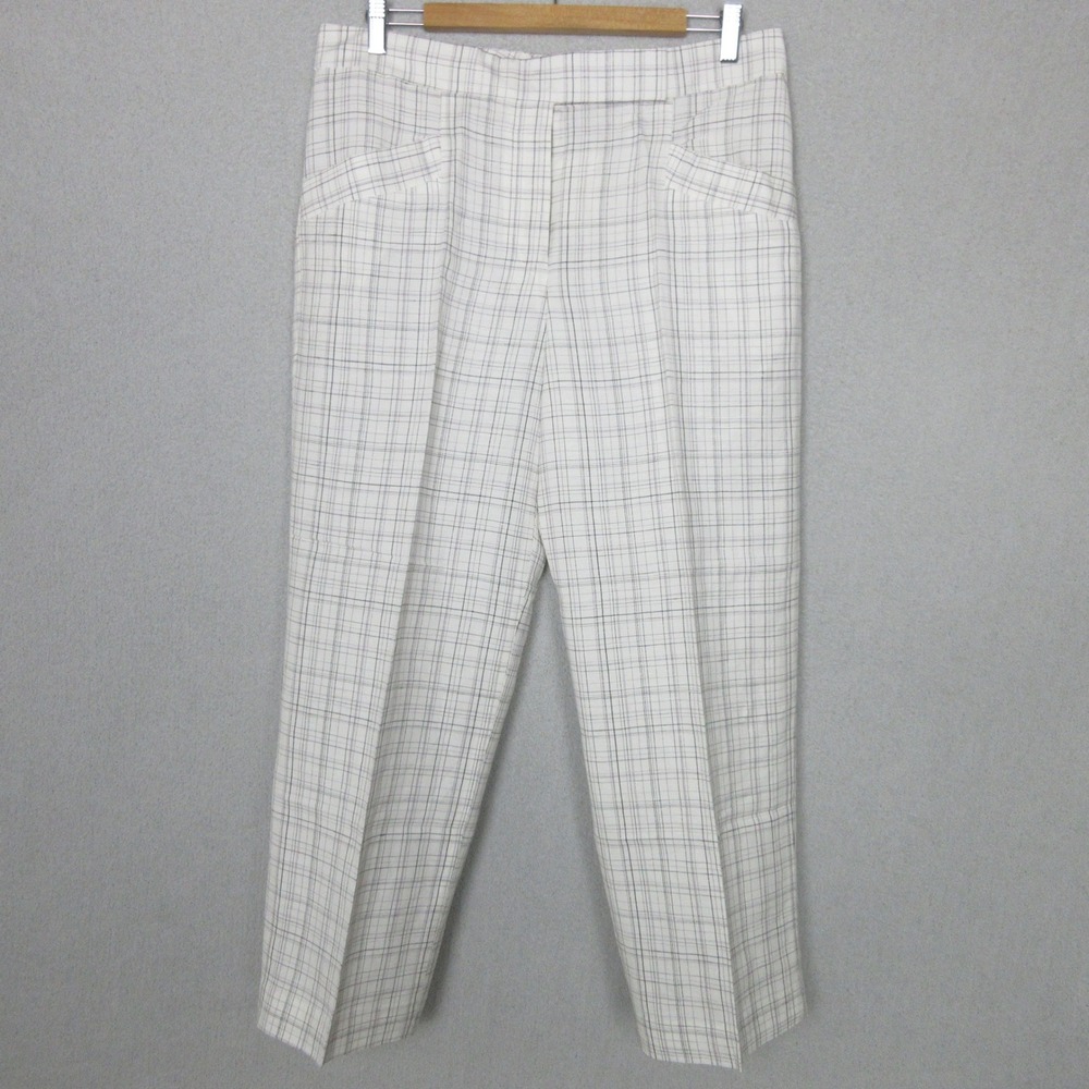 Club Monaco Linen Blend Pants Women's Size 10 Plaid White Black Gray